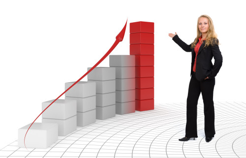 Девушка и график роста продаж